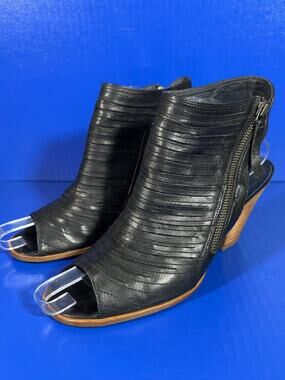 Paul Green Womens Cayanne Peep Toe Leather Sandal Heel Ankle Bootie Black 7.5